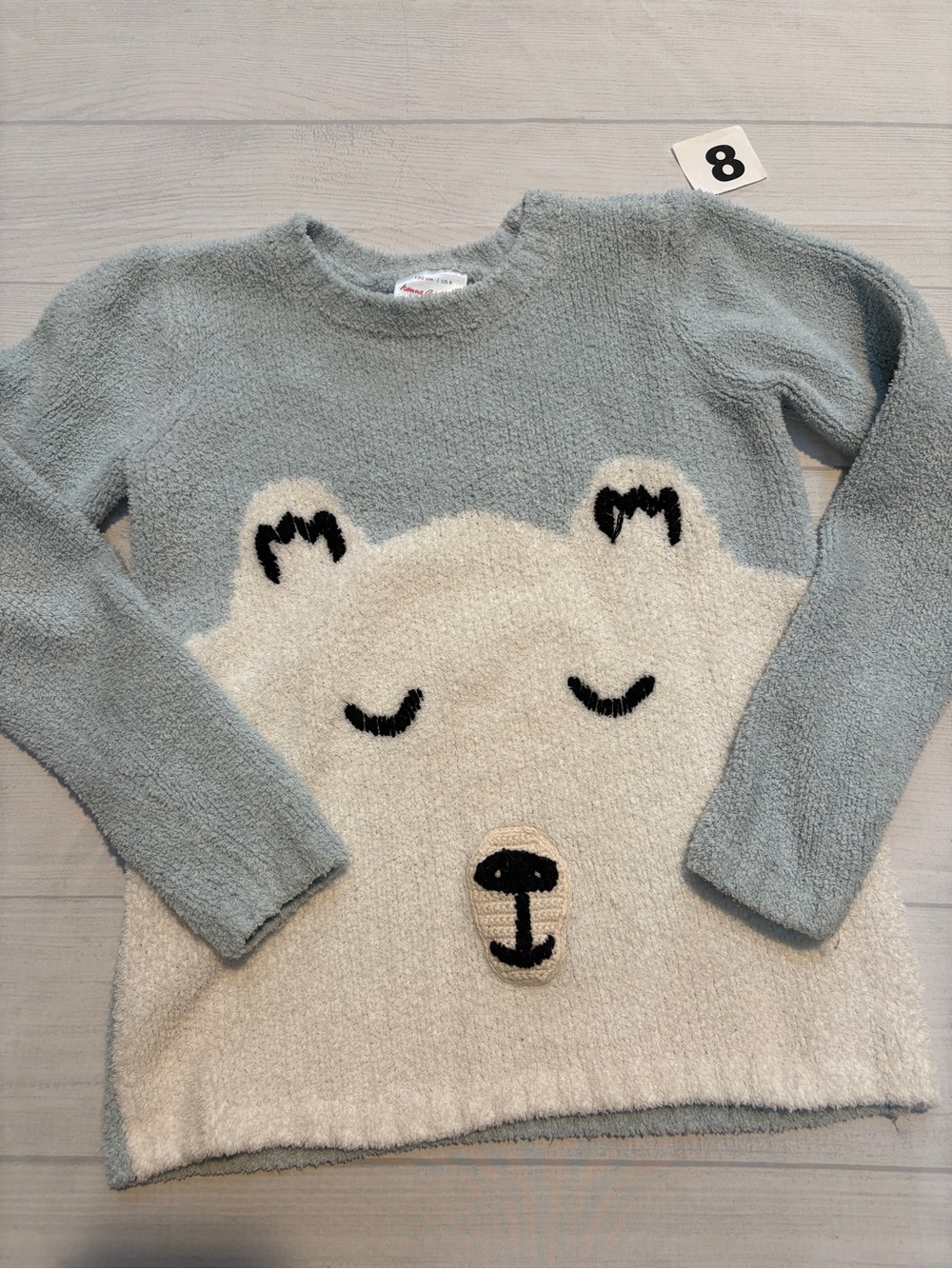 Hanna Andersson Cozy Polar Bear Plush Sweater - Light Blue & Cream